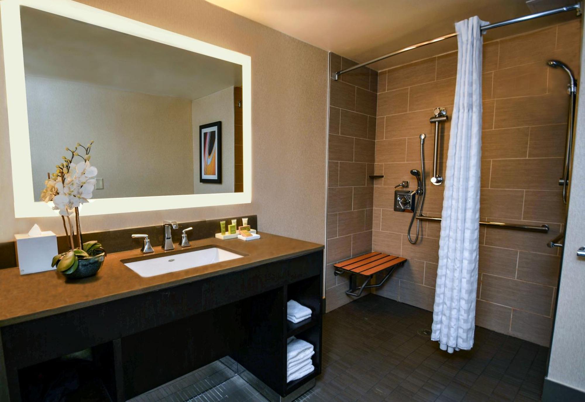 Chambre Lit King-Size avec Douche Accessible en Fauteuil Roulant - Adaptée aux Personnes à Mobilité Réduite