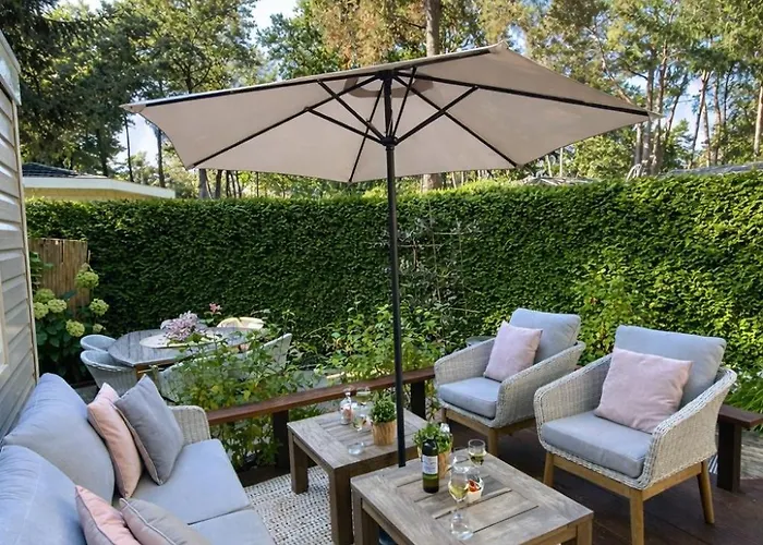 Luxe Chalet met prachtig terras op de Veluwe , veel privacy
